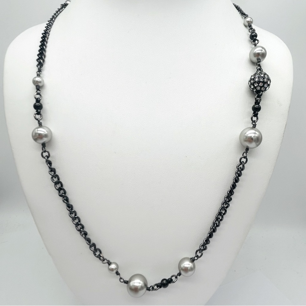 J. Crew Gray Pearl and Jeweled Gunmetal Necklace
